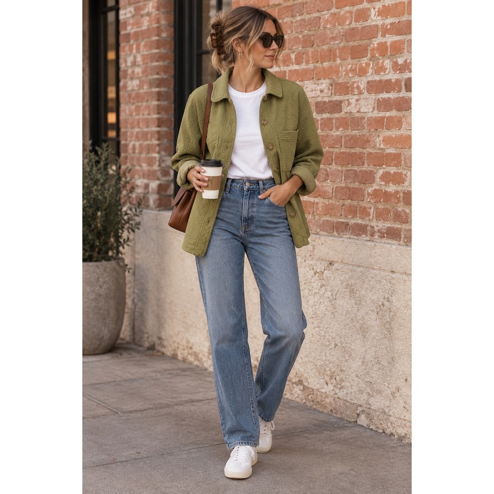 Madewell Diamond Jacquard Quilted Shirt Jacket Green Cotton Shacket XXS